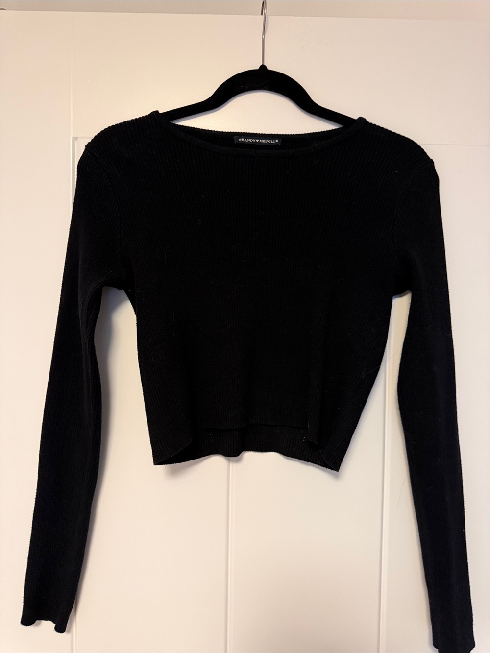 Brandy Melville Black Ribbed Long-Sleeve Crop Top